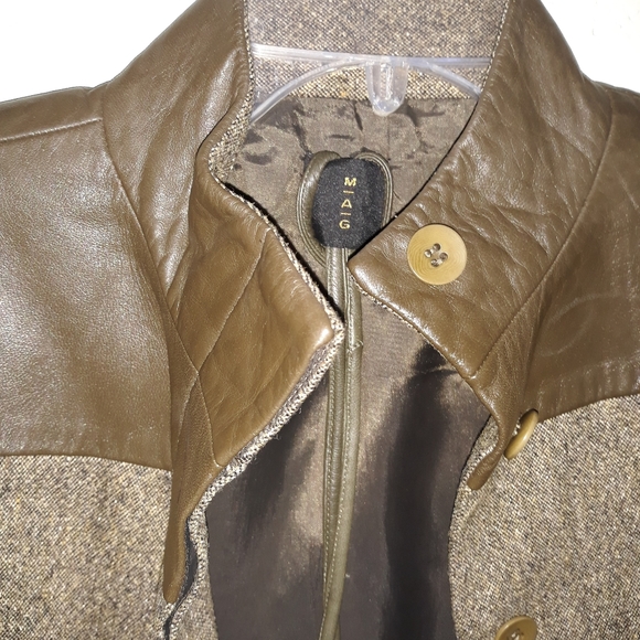 Leather and Twill Crop Jacket with Leather Tie - Picture 1 of 4